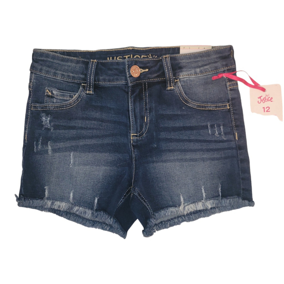 Girls Justice Distressed Classic Denim Dark Wash Shorts Size 12 - Picture 1 of 4